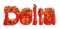 A gif of text that says Delta. 
                    The letters are on fire, and the palette is limited, 
                    invoking a 90's style.